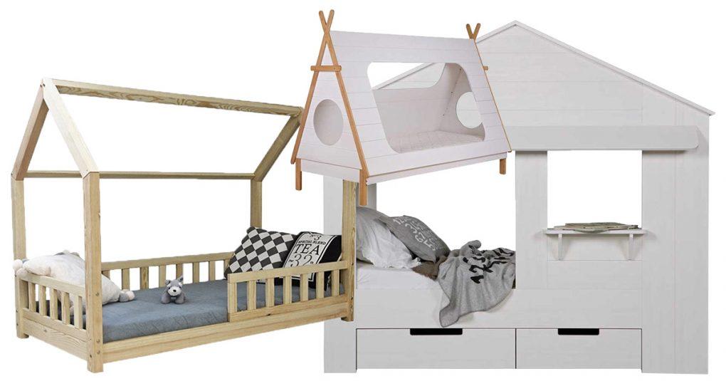 Hochbett 90x200cm Kinderbett mit Leiter Holz Hausbett Kinder Haus Grau en.casa 